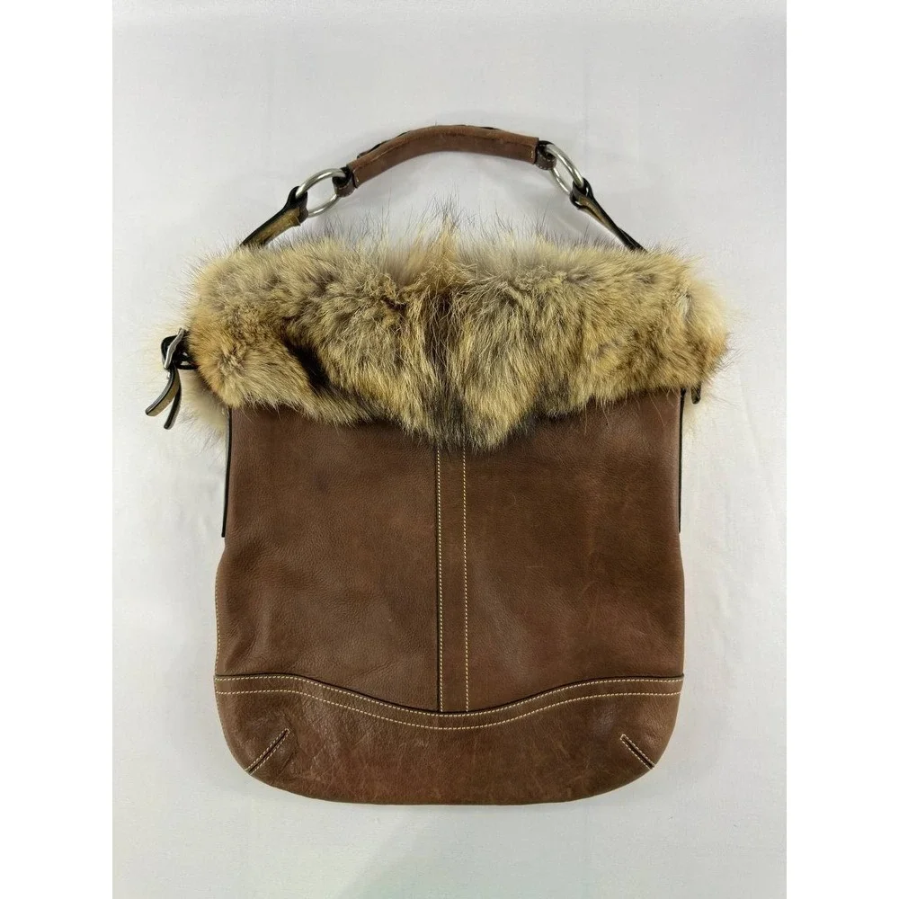 COACH Vintage 2004 Archival Rare Piece Cowhide & COYOTE FUR Hobo No. 1426 Purse
